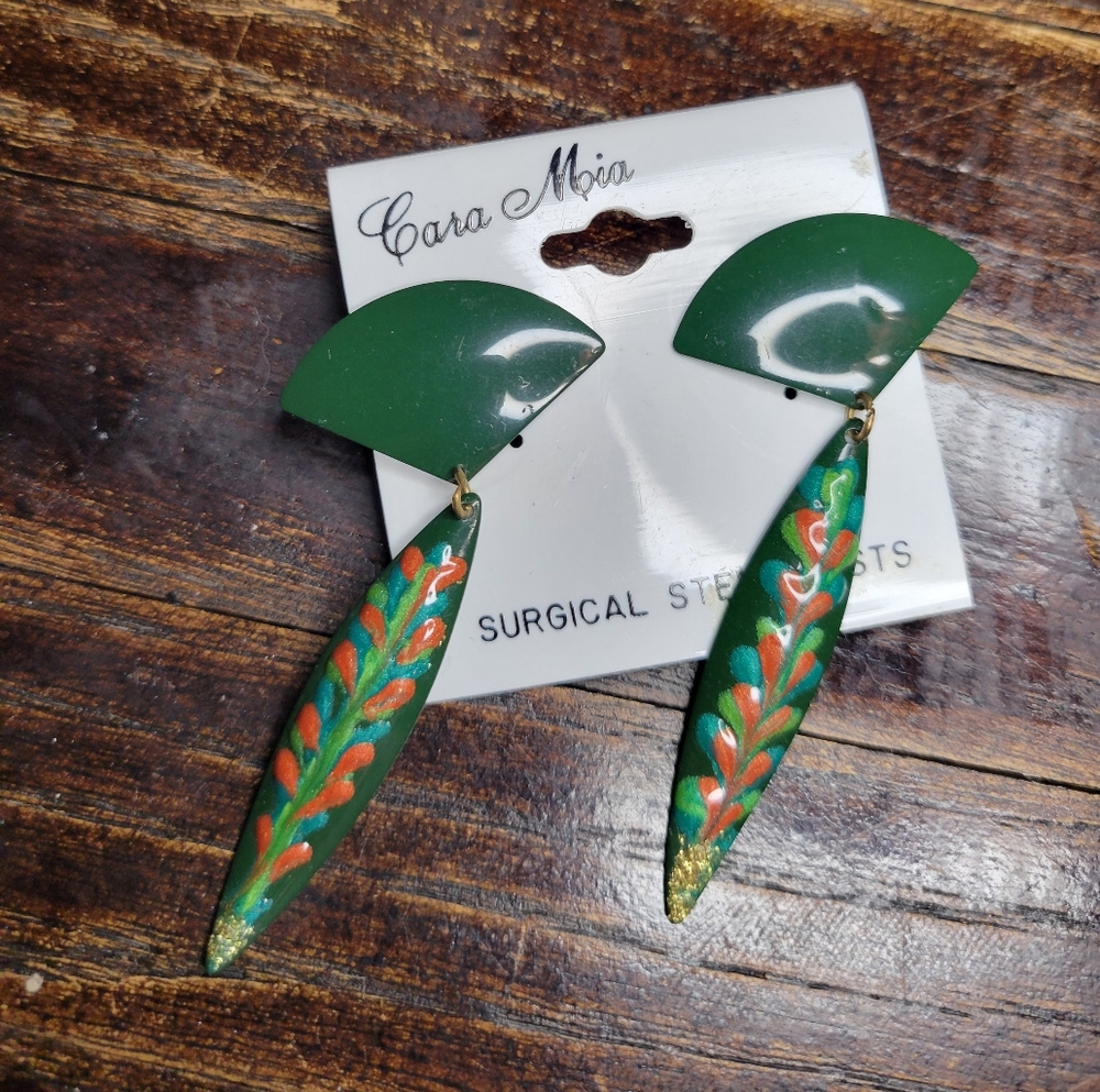 nwt vintage 80s cara mia surgical steel green earrings